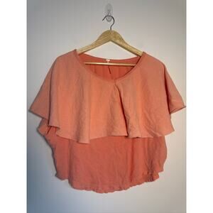 Free People Girl Talk Linen-Cotton Ruffle Short Sleeve Blouse - Small